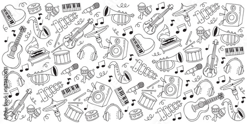 Set of hand drawn music instrument doodle vector illustration