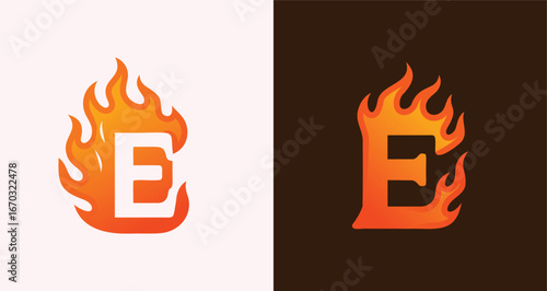 Flaming fire Letter E Logo Burn Typography and Hot Letter mark Design

