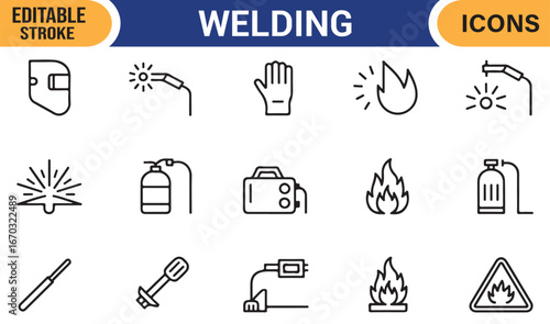 Essential Welding Tools and Protective Gear Icons for Industrial Use