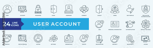 User Account icon collection set with user, account, password, login, username, connect, logout
