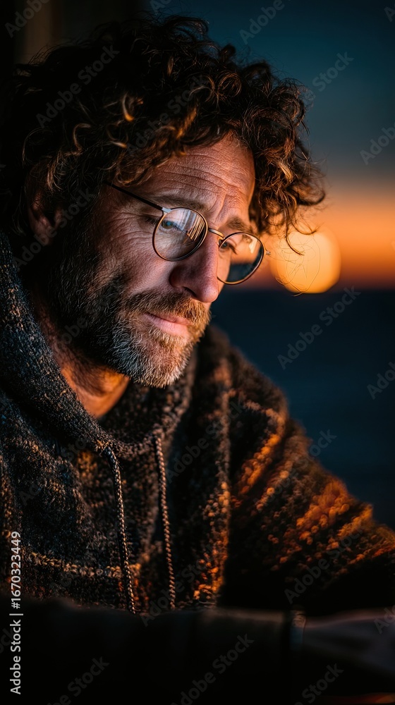 Obraz premium Portrait of a Bearded Man at Sunset