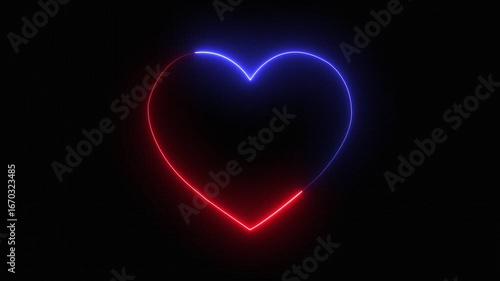 Abstract neon love signal icon animation, love heart animation isolated on black background. neon heart beat with love icon animation on a black background.