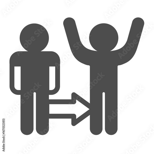 Two human with arrow between solid icon, family therapy concept. Vector graphics. Sick and a healthy patient man, mental sign on white background, glyph style icon for mobile or web design.