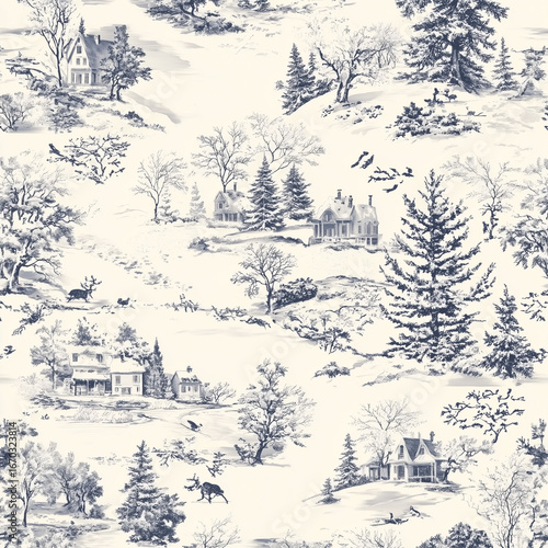 A classic toile de Jouy pattern, winter village