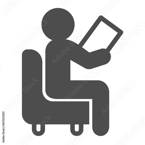 Psychologist with paper in chair solid icon, family therapy concept. Vector graphics. Man with test paper, psychology sign on white background, glyph style icon for mobile or web design.
