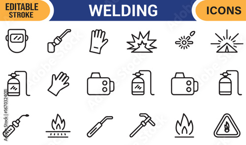 Set of Welding and Metalworking Equipment Icons for Manufacturing Projects