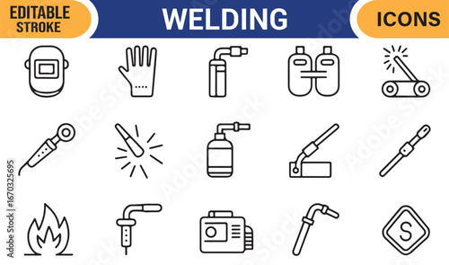 Industrial Welding Tools Icon Set for Engineering and Construction Projects