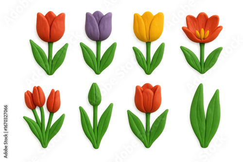 Wallpaper Mural Colorful tulip collection in clay art style with green leaves Torontodigital.ca