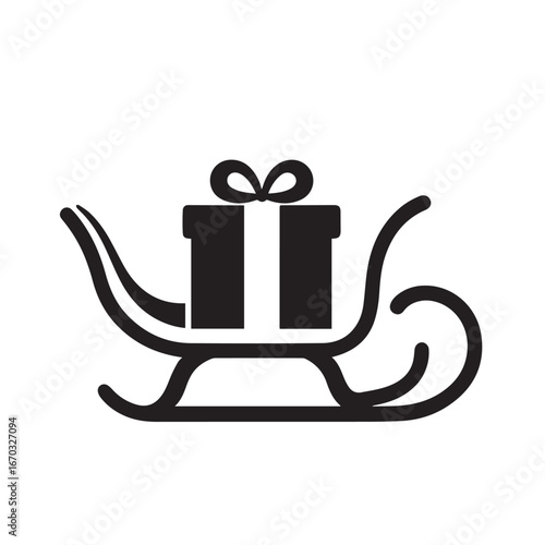 Vector art of black silhouette of a sleigh with a gift box