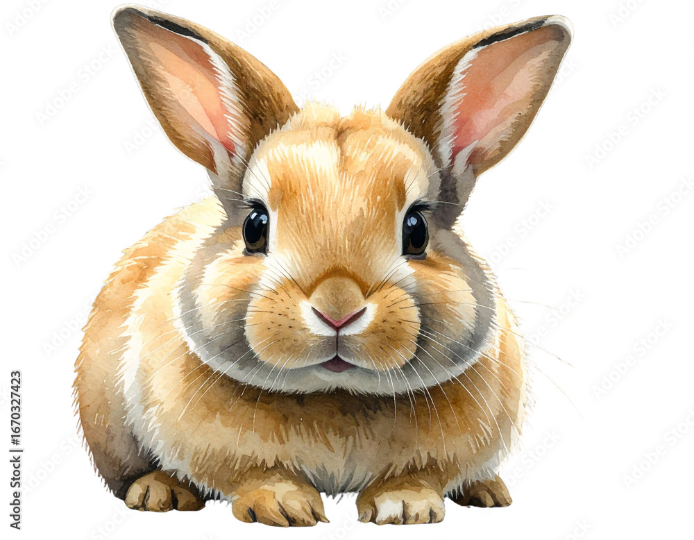 Fototapeta premium Cute Netherland Dwarf Rabbit Sitting with Round Body, Front View, isolated transparent background png