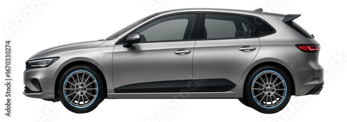 Obraz na płótnie Five-door hatchback featuring a distinctive side strip and alloy wheels