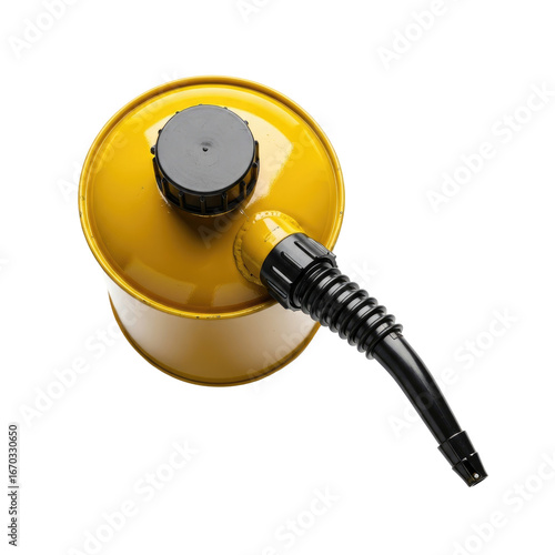 Top View of a Yellow Oil Can with Black Nozzle on Transparent Background