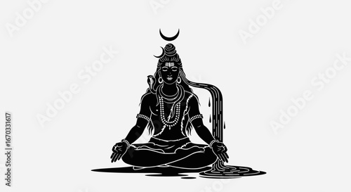 Meditating Hindu Deity Shiva with Crescent Moon