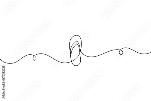 Continuous one line drawing of beach slippers sandals minimalist style outline vector isolated illustration back and white
