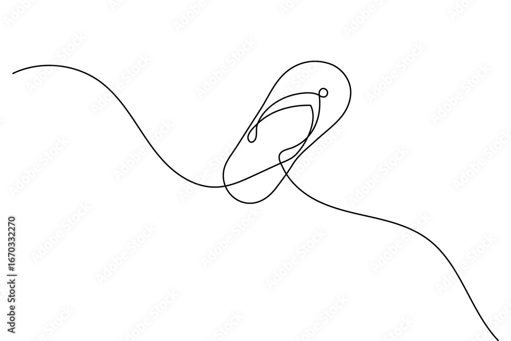 Obraz premium Continuous one line drawing of beach slippers sandals minimalist style outline vector isolated illustration back and white 