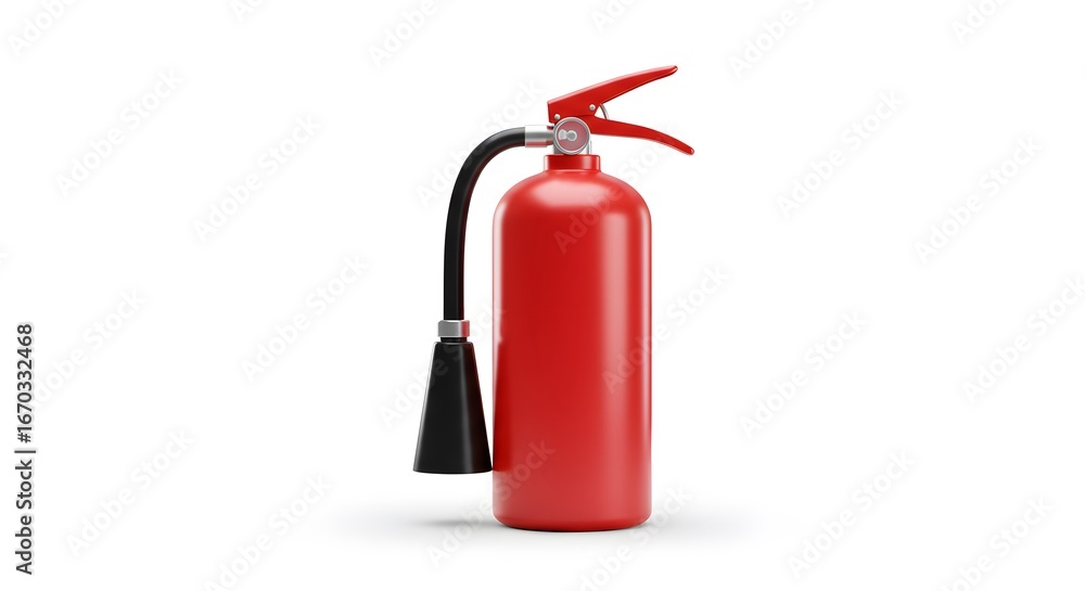 Fototapeta premium Red Fire Extinguisher Device Standing on White Background Safety Equipment