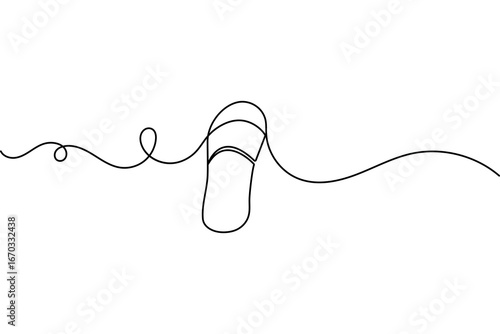 Continuous one line drawing of beach slippers sandals minimalist style outline vector isolated illustration back and white
