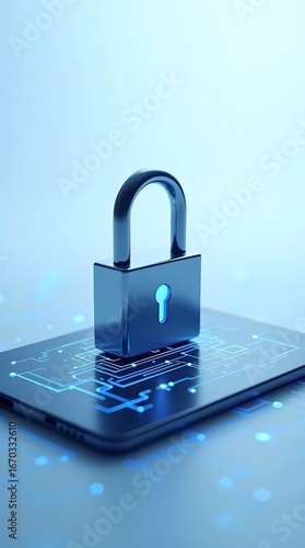 Wallpaper Mural Secure digital wallet in the form of a microchip with lock symbolizing protection and safe online transactions. In blue tones, as a symbol of trust. Torontodigital.ca