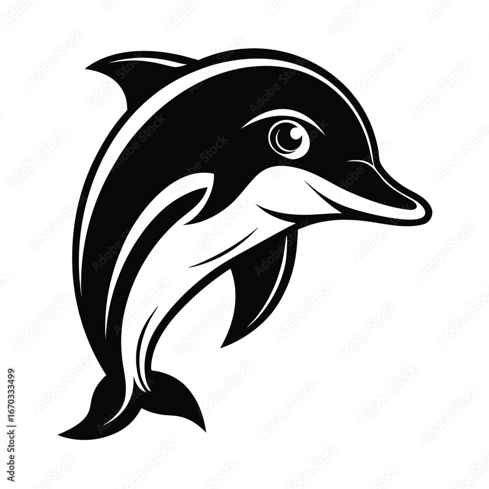 Fototapeta premium Vector art of playful dolphin leaping out of the water, a symbol of joy and freedom, rendered in a clean graphic style