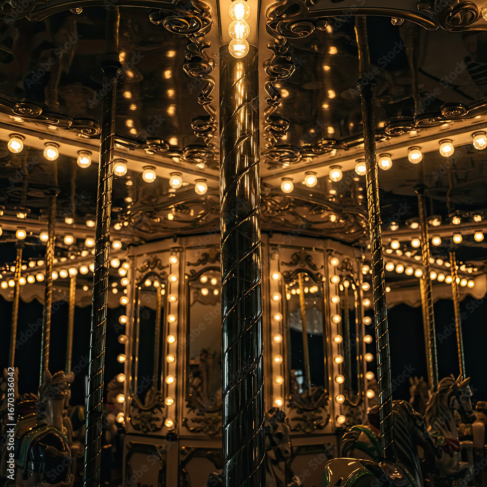 Obraz premium Mirrored Carousel with Soft Glow of Bulbs