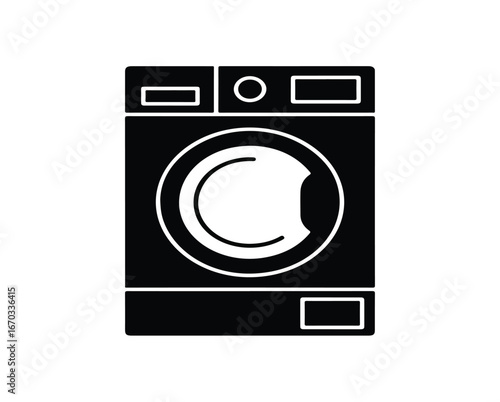 White isolated vector icon of a front-loading washing machine for domestic laundry appliance cleaning