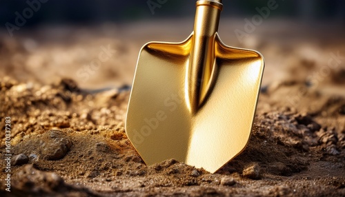 a ceremonial gold painted spade for a groundbreaking