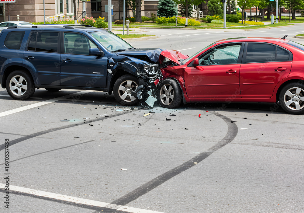 Naklejka premium Damaged cars at intersection