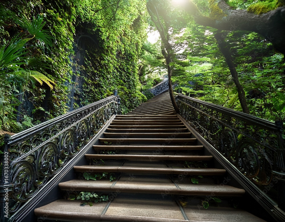 Obraz premium ornate iron staircase with greenery