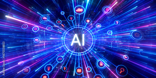 Artificial intelligence and machine learning concept. Concept of artificial neural networks, neuromorphic computing, machine learning, AI, big data, large language model and neural network.