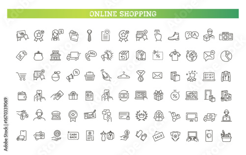 Thin lines web icons set - E-commerce, shopping