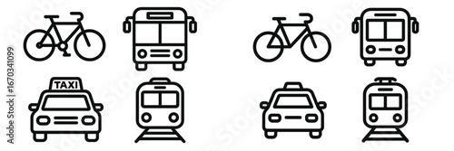 Modes of transportation illustrated in a simple graphic featuring vehicles commonly seen in urban settings