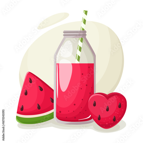 Watermelon smoothie, watermelon slices and juice.