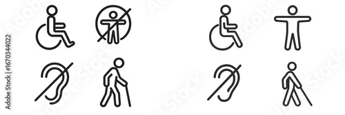 Various icons representing accessibility challenges for mobility, hearing, and vision at a public space