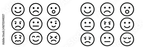 Various expressions of emotions displayed in simple black and white circles on a white background
