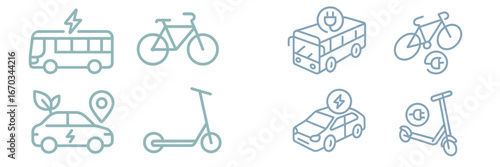 Electric transportation icons showcasing various eco-friendly mobility options