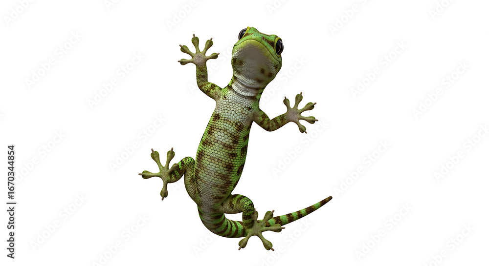 Fototapeta premium Green Gecko Climbing on a White Background