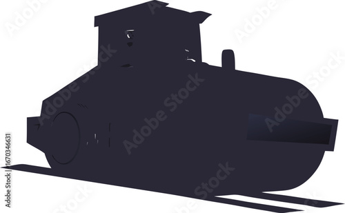 Dark purple silhouette of a steamroller on white background vehicle construction