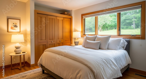 Wallpaper Mural Cozy Bedroom with Natural Wood Accents and White Bedding. Torontodigital.ca