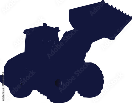 Dark blue silhouette of a front loader construction vehicle machine equipment
