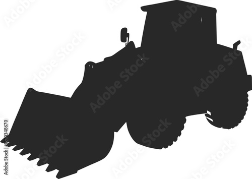 Black silhouette of a front end loader on a white background machine vehicle