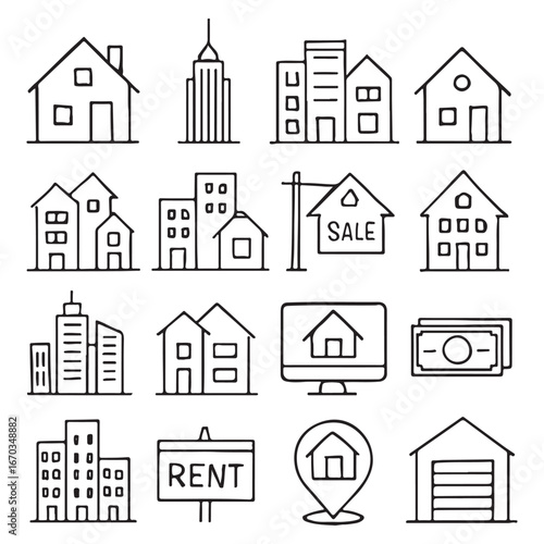 Real estate Properties line editable icon set vector. 