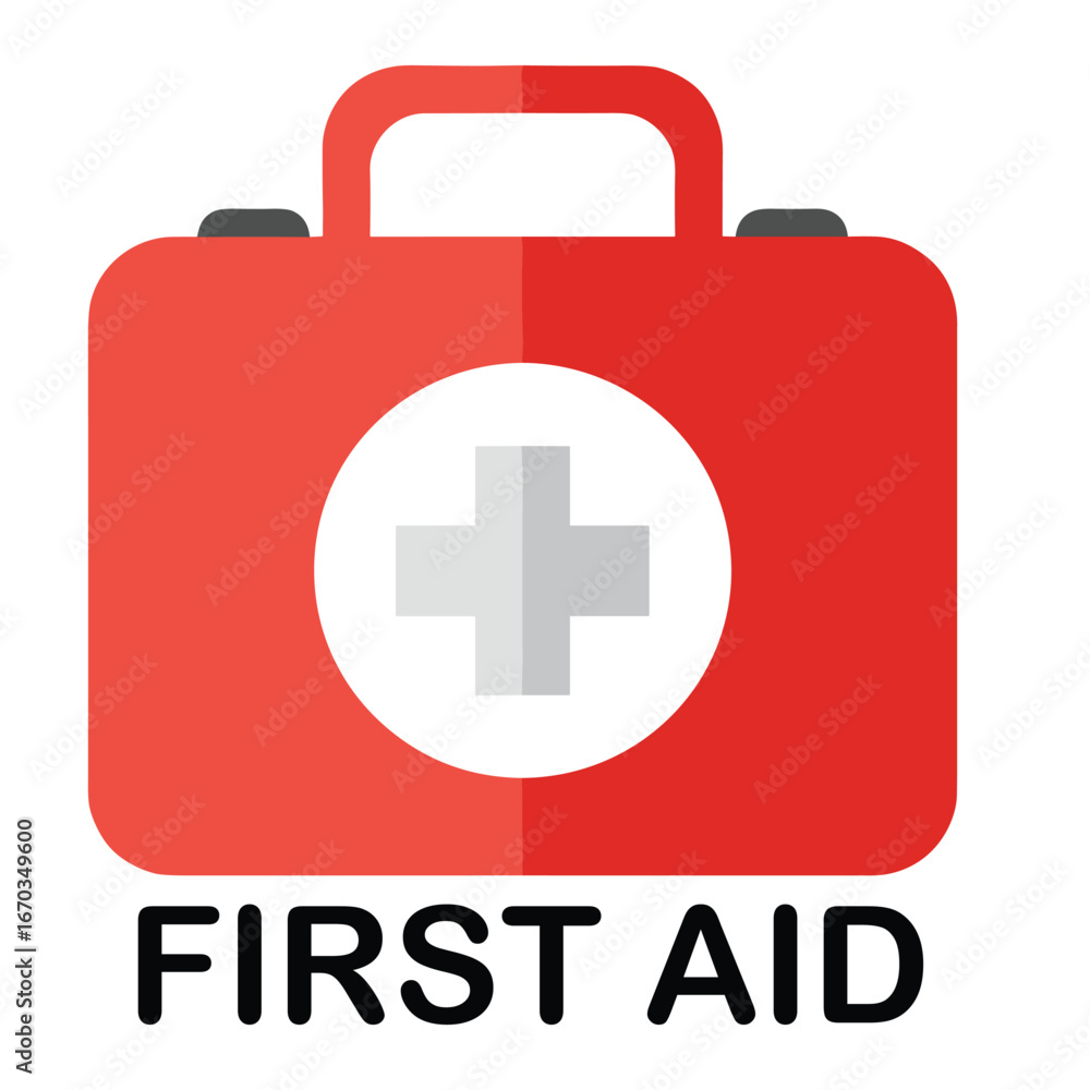 Obraz premium First AID kit with green cross symbol. Medical briefcase with red cross icon symbol. stock illustration