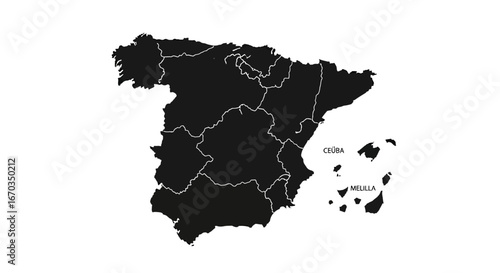 Black and white map of Spain's autonomous communities.
