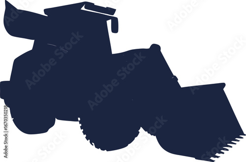 Dark blue silhouette of a front loader construction vehicle heavy machine