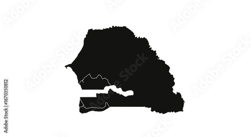 Silhouette of Senegal and Gambia countries on a white background, showing the geographical shapes.