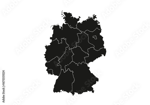 Black and white map showcasing Germany's federal states.