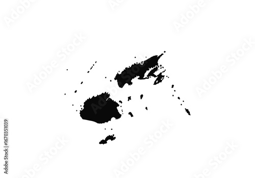 A black silhouette of the Fiji Islands, showing the geographical outline against a white background.