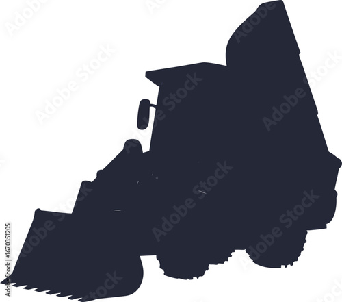 Dark blue silhouette of a front end loader construction vehicle vector