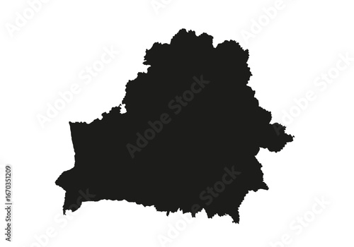 Silhouette map of Belarus, highlighting its geographical shape.