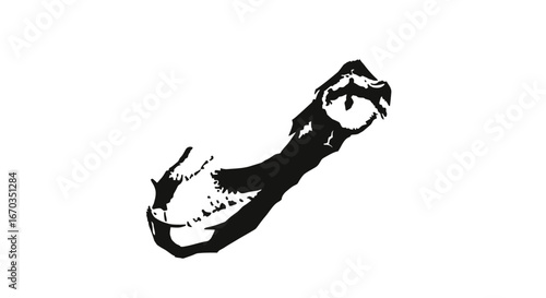 Stylized black and white drawing of a moth or insect, shown diagonally on a white background.